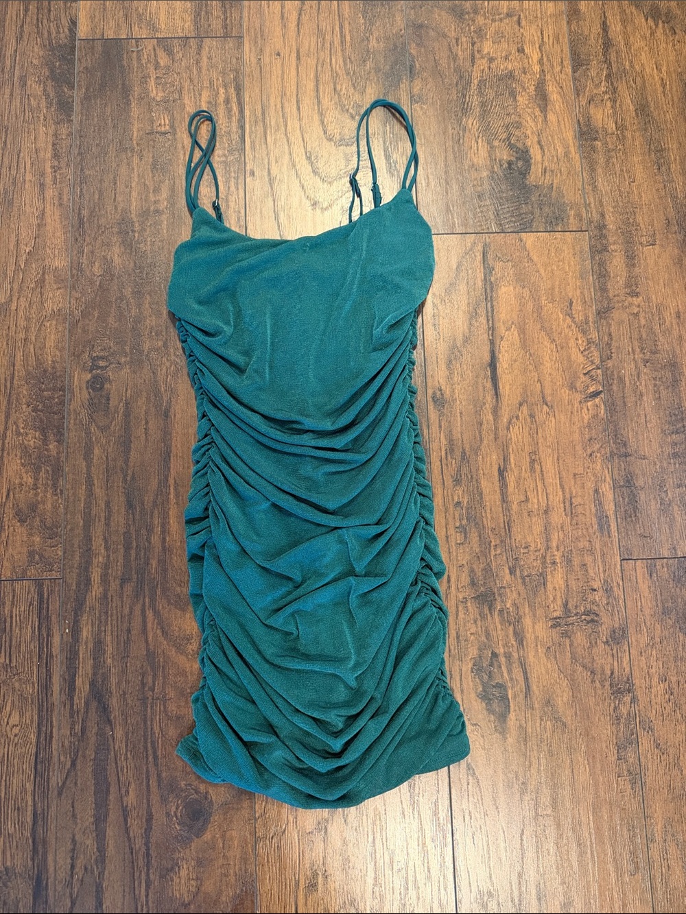Lucy in the Sky Teal Ruched Spaghetti Strap Mini Dress